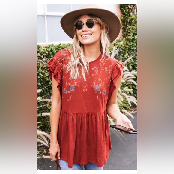 Amaryllis Tops - **NWT** Amaryllis Vine Street Peplum Top ( Rust Color) Size Medium